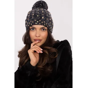 Čepice Dámská čepice se zirkony a bambulí model 3932 černá