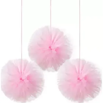 Svatební dekorace Dekorační závěsné tylové pom pomy růžové 3ks