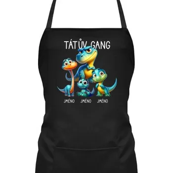 Žertovný předmět Tátův Gang (dinosauři) - tři děti - zástěra s potiskem - personalizovaný produkt- Tričkový.cz