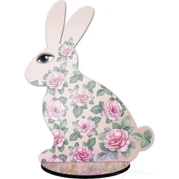 Velikonoční dekorace Dřevěný zajíc pravý, Samá kytička