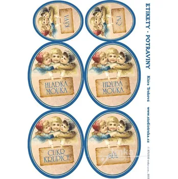 Samolepící etiketa Samolepicí etikety na dózy s potravinami, sladké děti, 2 archy