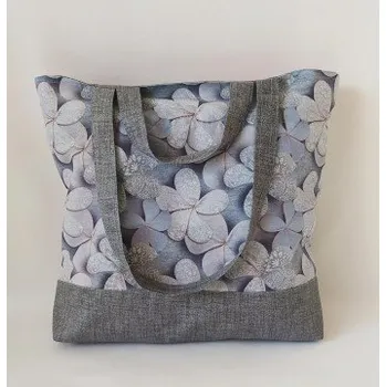 Nákupní taška Nákupní bavlněná taška s krátkým i dlouhým uchem - šedé květy