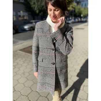 Dámský kabát Kabát Carla Ponti kostkovaný černobílá s červenou linkou Velikost: 42