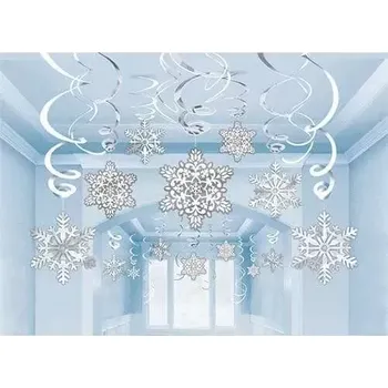 Vánoční dekorace Závěsné spirály stříbrné vločky 30 ks