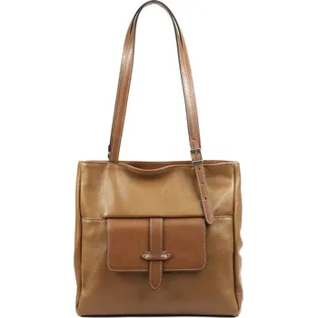 Kabelka Pierre Cardin Kožená dámská kabelka přes rameno s čelní kapsou camel hnědá