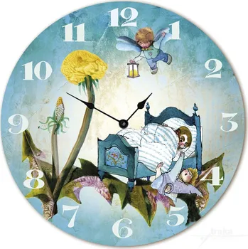 Hodiny Nástěnné dřevěné hodiny - Broučci vstávají, Jiří Trnka
