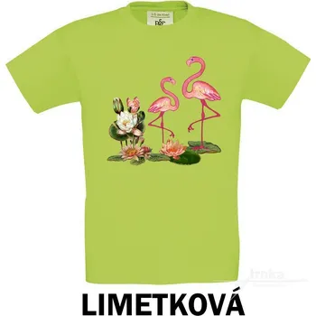 Tričko dětské KR, Plameňáci Barva: Limetková, Velikost: 122