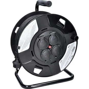 Kabel Solight prodlužovací přívod na bubnu, 4 zásuvky, venkovní, 50m gumový kabel, 3x 1,5mm2, IP44