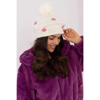 Čepice Dámská čepice s bambulí a puntíkama model 13340 barva ecru