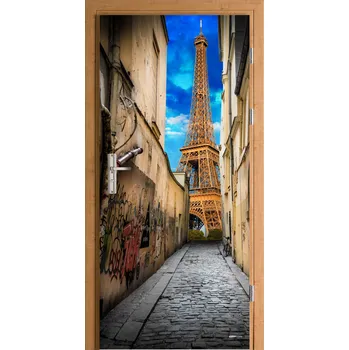 Fototapeta Samolepka na dveře Pařížská ulička s výhledem na Eiffelovu věž