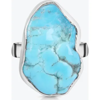 Prsten Stříbrný prsten s tyrkysem raw nastavitelný - Ag925