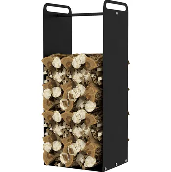 Stojan na palivové dřevo Outsunny 36 x 30 x 90 cm, s držadly, stojan na palivové dřevo pro venkovní použití, pro vnitřní použití, do 30 kg, ocel, černý | Aosom