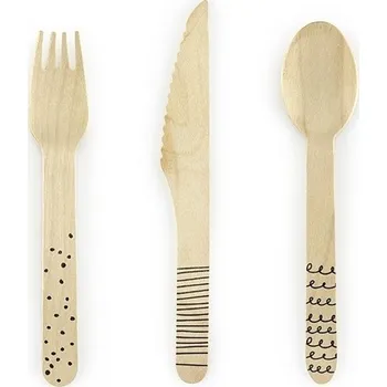 Příbor Moje Party Dřevěné příbory s černým potiskem 16cm