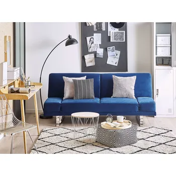 Pohovka Rozkládací pohovka tmavě modrá sametové čalounění 2místná kovové nohy nastavitelné područky moderní styl obývací pokoj Beliani