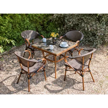 Zahradní stůl Zahradní jídelní stůl tmavý tvrzené sklo šedý hliníkový rám 80 x 80 cm Beliani