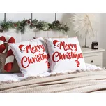 Sada 2 dekoračních polštářů červená a bílá bavlněná látka vánoční motiv 45 x 45 cm dekorace příslušenství Beliani