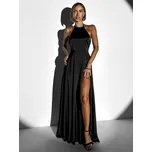 Černé dlouhé saténové plesové šaty HAMBUR Velikost: ONESIZE