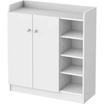 Botník HOMCOM botník komoda se 2 dvířky a 4 přihrádkami do předsíně v bílé barvě 83x30x90 cm, úsporný a moderní |