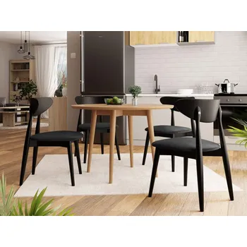 Nábytek Kulatý stůl Vidariko FI 100 se 6 židlemi ST80 01, Barva křesla: černá, Barva stolu: Přírodná, Potah: Magic Velvet 2219 MIRJAN 5903211161308