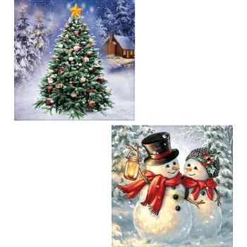 Diamantové malování Grafix Vánoční přání 2 ks stromeček/sněhuláci