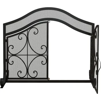 Větrací mřížka HOMCOM Krbová bezpečnostní mřížka, krbová mřížka s magnetickými dvířky, bezpečnostní mřížka na kamna, ochrana proti jiskrám do obývacího pokoje, ocel, 105 x 80,5 cm, černá | Aosom