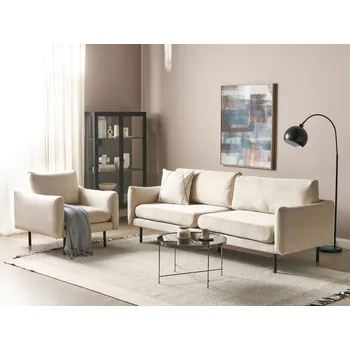 Pohovka Sedací souprava světle béžová sametová čalouněná pohovka s křeslem moderní retro styl černé nohy obývací pokoj Beliani