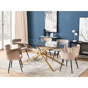 Jídelní stůl zlatý s deskou z tvrzeného skla obdélníkový 160 x 90 cm pro 4 osoby moderní design Beliani