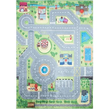 Koberec Makro Abra Dětský kusový koberec vhodný k praní BAMBINO 9028 Uličky Město protiskluzový zelený Rozměr: 120x170 cm