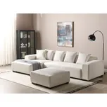 Manšestrová pravostranná rohová pohovka s taburetem krémově bílá moderní náybtek obývací pokoj Beliani