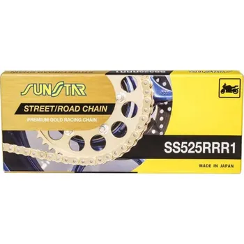 Řetězová sada pro motocykl řetěz 525RRR1, SUNSTAR (x-kroužek, barva zlatá, 122 článků)