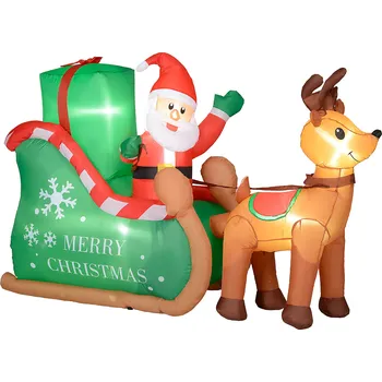 Vánoční dekorace Outsunny Nafukovací vánoční dekorace, 2,1 m Otec Vánoc se saněmi a soby, LED osvětlení, samonafukovací vánoční osvětlení pro vnitřní i venkovní použití