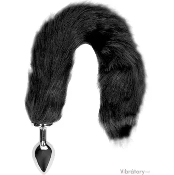 Anální kolík Kovový anální kolík s liščím ocáskem, černý