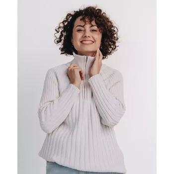 Dámský svetr Dámský svetr stojáček se zipem Kašmír Blend XS-S Smetanová