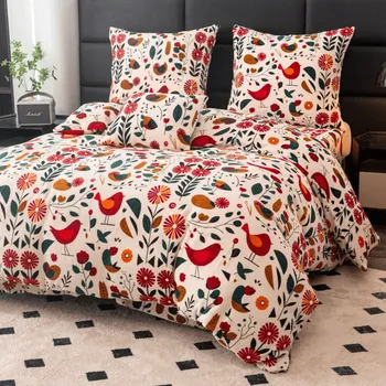 Povlečení Povlečení mikroplyš RETRO PTÁČEK barevné Rozměr povlečení: 2 ks 70 x 90 cm | 200 x 220 cm, 140x200 / 70x90 cm, 200x220 + 2 polštáře 70x90 cm