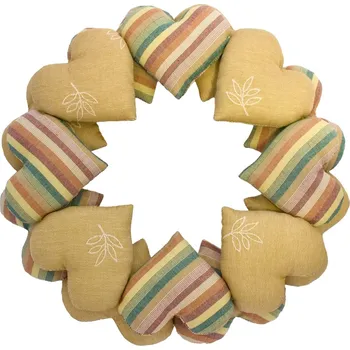 Srdíčkový věnec z kanafasu podzimní proužky Věnce dekorace: Barevné pruhy a béžové lístečky