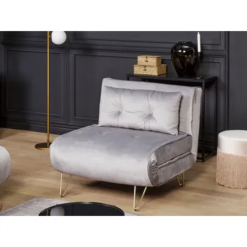 Pohovka Jednodílná pohovka ze šedého sametu dekorativní polštáře kovové nohy ve zlaté funkci spánku nastavitelné opěradlo minimalistický obývací pokoj Beliani