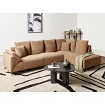 Rohová pohovka hnědá manšestrová látka polštáře kovové černé nohy retro design polstrované opěradlo Beliani