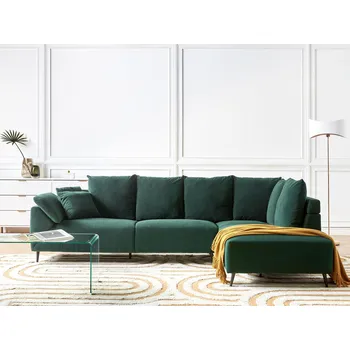 Pohovka Rohová pohovka zelená manšestrová látka polštáře kovové černé nohy retro design polstrované opěradlo Beliani