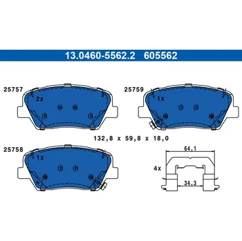 Brzdová destička Sada brzdových destiček, kotoučová brzda ATE 13.0460-5562.2