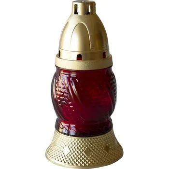 Svíčka lampa hřbitovní sklo 16,7cm 30g hoří 8hod. paraf. červený