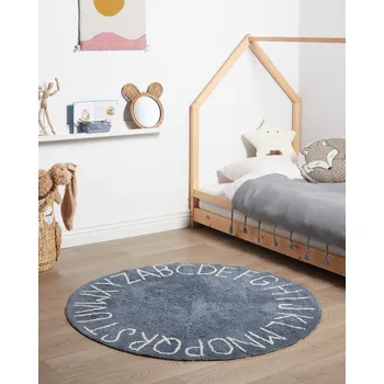 Koberec Koberec tmavě modrý bavlněný ø 120 cm kulatý ručně vyrobený s abecedou boho styl obývací pokoj děti dětský pokoj Beliani