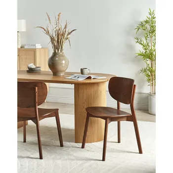 Jídelní židle Sada 2 jídelních židlí tmavě hnědý rám z kaučukového dřeva bez područek minimalistický design Beliani