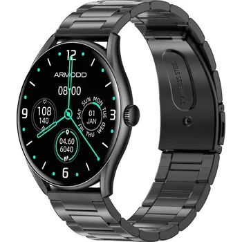 Chytré hodinky Armodd Roundz 5, Black/masivní kovový řemínek + silikonový řemínek