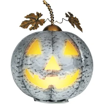 Karnevalový doplněk Kovová stříbrná svítící dýně 16 cm