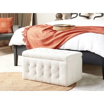 Taburet Taburet bílý sametový prošívaný obdélníkový pohovka moderní design úložný prostor Beliani