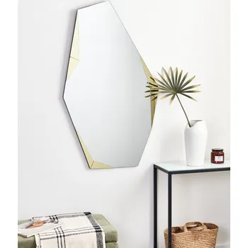 Zrcadlo Nástěnné zrcadlo zlaté sklo a MDF 68 x 120 cm nepravidelný design bez rámu Beliani
