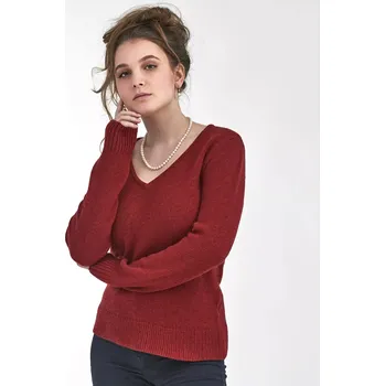 Dámský svetr Dámský vlněný svetr s výstřihem Kašmír Skořicová M