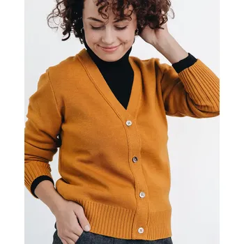 Dámský svetr Dámský vlněný svetr na knoflíky Hořčicová XL