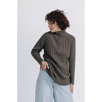 Dámský svetr Dámský svetr stojáček se zipem Kašmír Blend Olivová XL-XXL