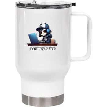 Termohrnek Cestovní termohrnek s uchem s potiskem Dohraju a jdu termohrnek